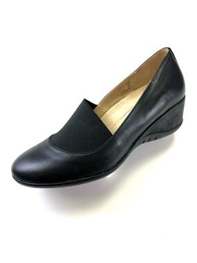 Hush Puppies Black Leather Wide width Low Wedge Shoes Size 9W Workwear Career